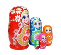 Russian Nesting Dolls 5 Piece Wooden Flower Painted Decorative 4.3in