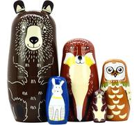 Russian Nesting Dolls- Bear Wooden Matryoshka Dolls for Kids Handmade Cute Cartoon Animals Pattern Nesting Doll Toy Stacking Doll Set of 5