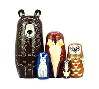 Russian Nesting Dolls- Bear Wooden Matryoshka Dolls for Kids Handmade Cute Cartoon Animals Pattern Nesting Doll Toy Stacking Doll Set of 5