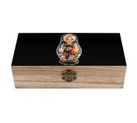 Russian Nesting Dolls Decorative Wooden Storage Box with Hinged Lid And Front Clasp Keepsakes Chest