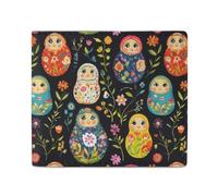 Russian Nesting Dolls Flowers Bifold Wallet with ID Window Leather Slim Wallet RFID Blocking Compact Purse for Men Women