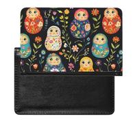 Russian Nesting Dolls Flowers Passport Holder Cover Wallet with ID Card Slot Slim Travel RFID Blocking Case Protector Essentials for Women Men