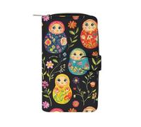 Russian Nesting Dolls Flowers PU Leather Wallet Cloth with 12 Card Holder Handbag Long Clutch for Men Women