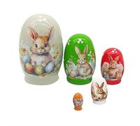 Russian Nesting Dolls,Handmade Wooden Rabbit Bunny Nesting Dolls Set for Easter Birthday Gift Home Decoration,Spring Themed Table Decorations,Set of 5 Figurines