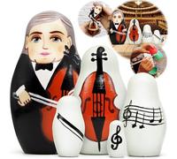 Russian Nesting Dolls Music Themed Gifts, Set 5 pcs - Collectible Matryoshka Russian Dolls with Hand Painted Orchestra Musician Cellist, Musical Notes Decorations
