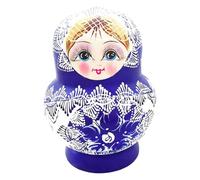 Russian Nesting Dolls, Wood Blue and White Porcelain Table Decoration - Cute Stackable Toys - for Adults Collectors Educators Art Lovers Birthday Holiday Playroom Party Favor