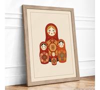 Russian Nesting Heritage Vintage Framed Wall Art Print A1 Oak