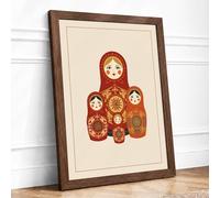 Russian Nesting Heritage Vintage Framed Wall Art Print A2 Walnut