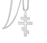Russian Orthodox Cross Necklace IC XC NIKA Eastern Cross Jesus Christ Pendant Greek Byzantine Amulet Retro Religious Christian Jewelry Catholic Gift for Women Men (silver 2)
