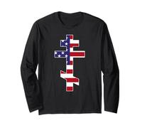 Russian Orthodox Cross | USA American Flag Long Sleeve T-Shirt