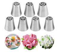 Russian Piping Nozzles Set,Stainless Steel 7Pcs Flower Frosting Nozzles Rose Tulip Icing Russian Piping Tips Cake Decorating Baking Supplies for DIY Baking Tools Kit