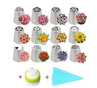 FOKULUNDA Russian Piping Tips Set 14 Pieces All in One Cake Decorating Supplies Kit, 12 Icing Tips, Couplers and Bags,Professional Baking Supplies Frosting Tools Set for Cupcakes Cookies (14pcs)