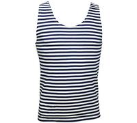 Russian Sleeveless Vest Tank Top - Navy Blue Stripes (42 inch - Large)