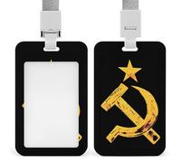 Russian Soviet Flag Hammer and Sickle Card Holder Cute ID Badge Holders Card Protector for Office Work Women Men