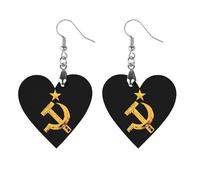 Russian Soviet Flag Hammer And Sickle Earrings Wooden Dangle Earring Drop Earrings Pendants Craft for Women