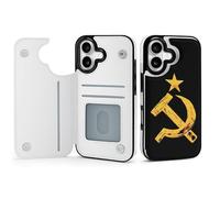 Russian Soviet Flag Hammer And Sickle Phone Case Compatible for iPhone 17 Wallet Cases Card Holder Cell Phone Cover Protection