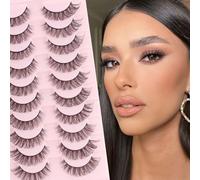 Russian Strip Natural Look D Curl Lashes Cat Eye Faux Mink Wispy 3D Effect Volume Fake Hybrid Lightweight 10 Pairs Kit False Lashes for Beginners[Cat Eye-J22, ]