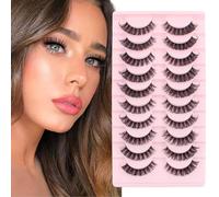 Russian Strip Natural Look D Curl Lashes Cat Eye Faux Mink Wispy 3D Effect Volume Fake Hybrid Lightweight 10 Pairs Kit False Lashes for Beginners[Cat Eye-J23, ]