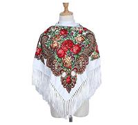 Russian Style Big Size Square Scarf Cotton Long Tassel Scarf Vintage Folk-Custom Spring Winter Shawl, Square Scarf, Cotton Shawl(white)