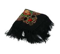 Russian Style Big Size Square Scarf Cotton Long Tassel Scarf Vintage Folk-Custom Spring Winter Shawl, Square Scarf, Cotton Shawl(black)