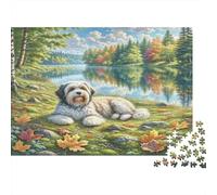 Russian Toy Adult Jigsaw for Wall Decor: Dog Lying by Lake Educational Game Decompression 1000Pc 52x38cm/1000pcs