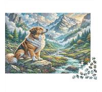 Russian Toy Paperboard Collie Mix on Rock by Forest Stream Classic Jigsaw Puzzle Interactive Boredom Buster 52x38cm/1000pcs
