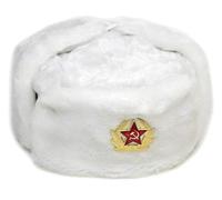 Russian Trapper HAT Soviet Badge Faux Fur Ushanka Cossack Flaps (L (58-59 cm) White)
