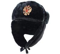 Russian Ushanka Hat Army Military Badge Russia Ushanka Bomber Hats Pilot Trapper Trooper Hat Winter Earflap Men Snow Caps-National_Emblem_Bk