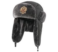 Russian Ushanka Hat Russia Hat Waterproof Bomber Hats Pilot Trapper Trooper Hat Winter Earflap Men Snow Caps-Black_Eagle_Badge