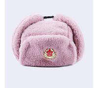 Russian Ushanka Hat Soviet Badge Ushanka Russian Men Women Winter Hats Army Military Bomber Hat Cossack Trapper Earflap Snow Ski Cap-Pink