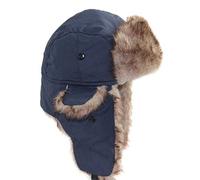 Russian Ushanka Hat Unisex Men Women Russian Hat Trapper Bomber Warm Trooper Ear Flaps Winter Ski Hat Solid Fluffy Cap Headwear Bonnet-Dark_Blue