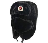 Russian Ushanka Hat Winter Thermal Bomber Hats Women Men Soviet Army Military Badge Russia Hat Earflap Snow Caps-Bk_Soviet_Badge