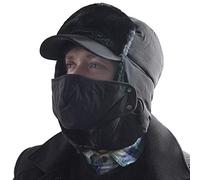 Russian Ushanka Hat Winter Warm Bomber Hats Women Man Earflap Caps Scarf Male Russian Trapper Thermal Hat Snow Ski Hat Face Cover Caps-Black