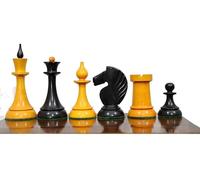 Russian USSR Weighted Chess Pieces Only|1950's Soviet Latvian Reproduced Weighted Chess Set in Ebonised Boxwood & Antiqued Boxwood-4.1" King