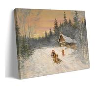 Russian Village Under Snow by Konstantin Alexeevich Korovin - Impressionist Winter Landscape Wall Art Print with Sleigh And Log Cabin Room Aesthetic Print Art Wall Painting Canvas Modern Bedroom Deco