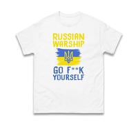 Russian Warship Go Fu*k Yourself T-Shirt - Bold Ukraine War Statement Tee - Support Ukraine Freedom Shirt - Unisex Adults Protest Top (White, M)