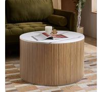 Russo Coffee Table - Fluted Base - Round - White and Natural - Marble Top and Wooden