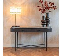 Russo Fluted Console Table - 2 Drawer - Oval - Ash Brown - Travertine Top and Metal