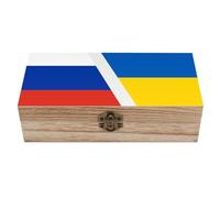 Russo Ukrainian War Flag Decorative Wooden Storage Box with Hinged Lid And Front Clasp Keepsakes Chest