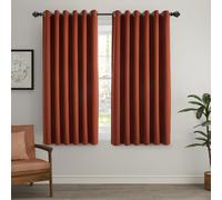 (Rust, 66" x 54" (168cm x 137cm)) 100% Blackout Curtains Thermal Insulated Ring-Top Eyelet Curtain Pair with Tiebacks