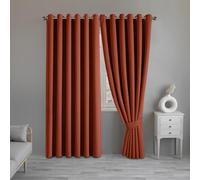 (Rust, 66" x 72" (168cm x 183cm)) 100% Blackout Curtains Thermal Insulated Ring-Top Eyelet Curtain Pair with Tiebacks