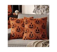 (Rust Brown, 45cm/18inch*45cm/18inch，2pcs) Fall Halloween Throw Pillow Covers Decorative Pumpkin Pattern Pillowcases Soft Plush Cushions for Home Patio Sofa Couch