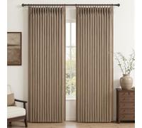 Rust Brown Pinch Pleated Blackout 90 Inch Curtains for Sliding Glass Doors 2 Panels Set, Memory Shape Linen Thermal Sound Dampening Dual Layer Heavy Drapes Textured Windows Curtain 40x90 Inches Long
