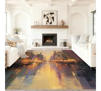 Rust Colorful Washable Rugs Living Room 140 x 200 cm, Abstract Rug with Soft Low Pile Vacuum Non Slip, City Architecture River pattern Carpet for Lounge Bedroom Dining Room Home Office