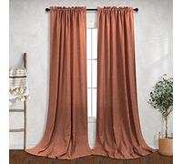 Rust Curtains 120 Inches Long for Bedroom 2 Panels Rod Pocket Light Filtering Semi Sheer Flax Linen Terracotta Curtains for Living Room Dining Patio Boho Farmhouse Decor Burnt Orange 52x120 Length