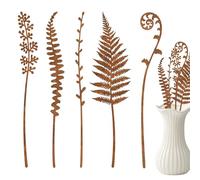 Rust Fern Decorative Garden Stakes, 5 Pieces Rustic Garden Decor For Outside Rusty, Retro Farmhouse Ferns Flowers Ornament, Metal Fern Gardens Stake For Lawn Porch Deck Poolside