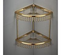 Rust Free Brass Shower Caddy with Hook Holder 2 Tier Corner Shelves Bathroom Organizer Rack Wall Mounted Antique Bronze Shower Storage Basket.