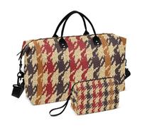 Rust Houndstooth Red Brown Travel Tote Bag Sports Gym Tote Bag with Toiletry for Travel Multifunctional