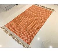 Rust Orange and Cream Handmade Recycled Cotton with Jute Reversible Machine Washable Kilim Eco friendly flat weave Rug 120x180cm