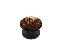 Rust Orange Stained Glass Dragon Dark Fantasy Autumn Art PopSockets Adhesive PopGrip